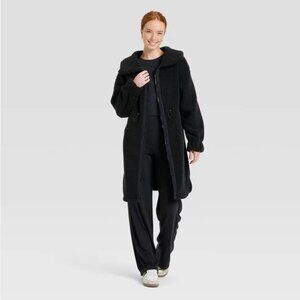 NWT All in Motion Long High Pile Teddy Jacket Coat BLACK